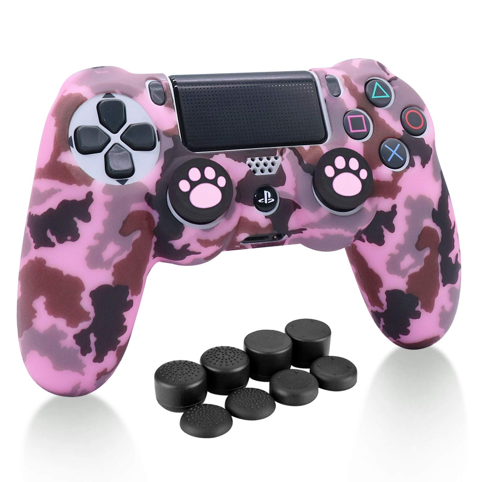 Pink Silicone PS4 Controller Skin Cover with 10 Thumb Grips - Compatible with PS4, PS4 Slim & PS4 Pro - Protective Gaming Accessory for Enhanced Grip & Comfort - Perfect for Long Gaming Sessions & Competitive Play