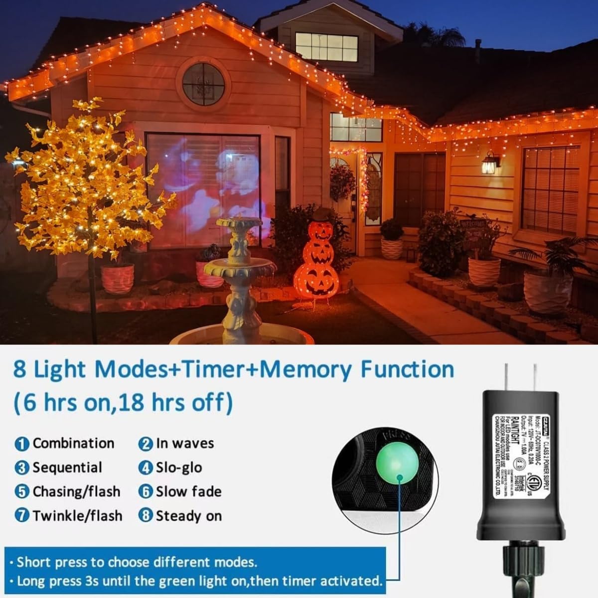 YEGUO 33ft 400 LED Orange Icicle Christmas Lights - Connectable 80 Drops Outdoor String Lights with 8 Lighting Modes & Memory Function | Perfect for Holiday Decor, Christmas Tree, Window, Roof & Party Decoration