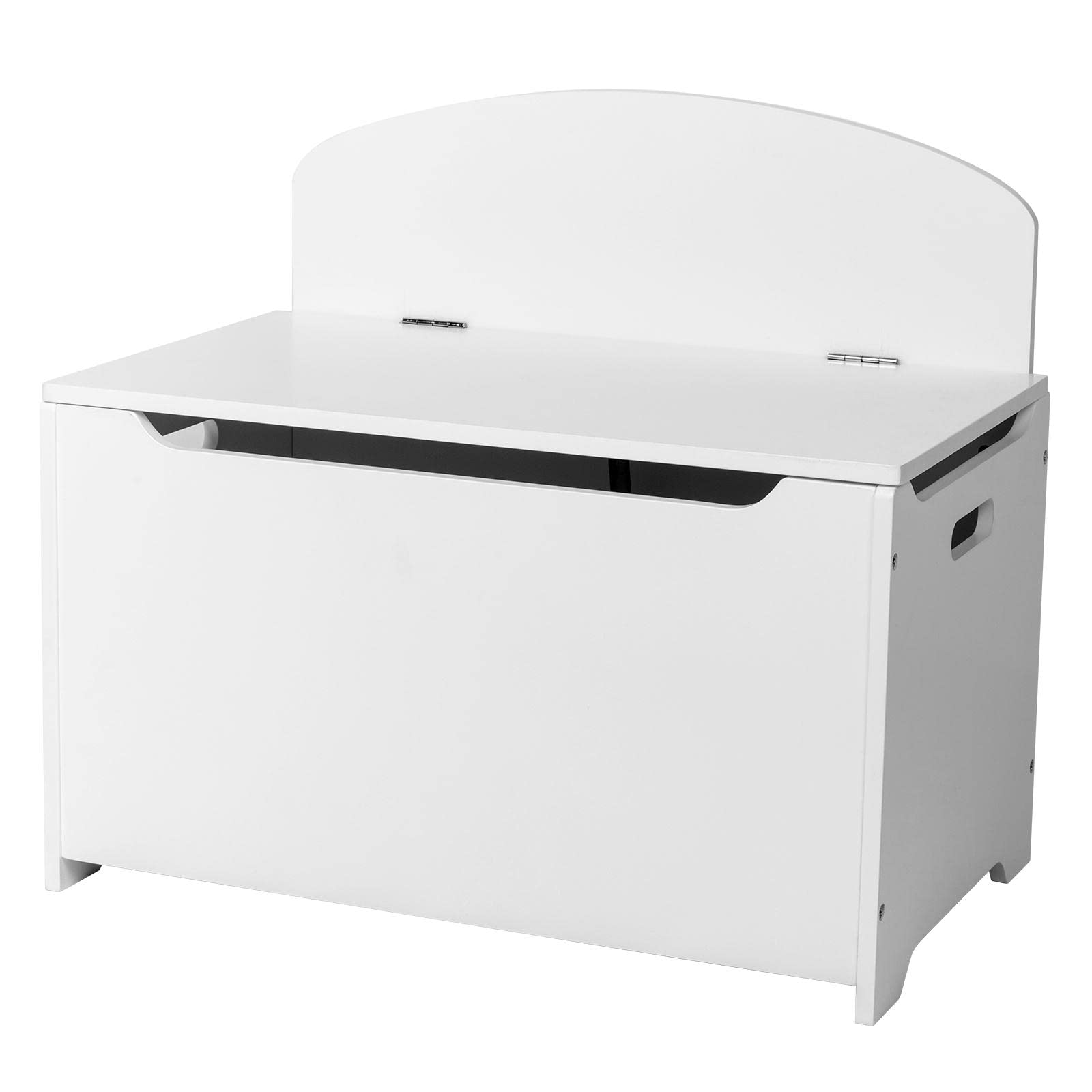 LALAHO White Wooden Toy Box & Storage Chest with 2 Safety Hinges - Entryway Bench for Kids Room, Nursery, or Living Room Organization