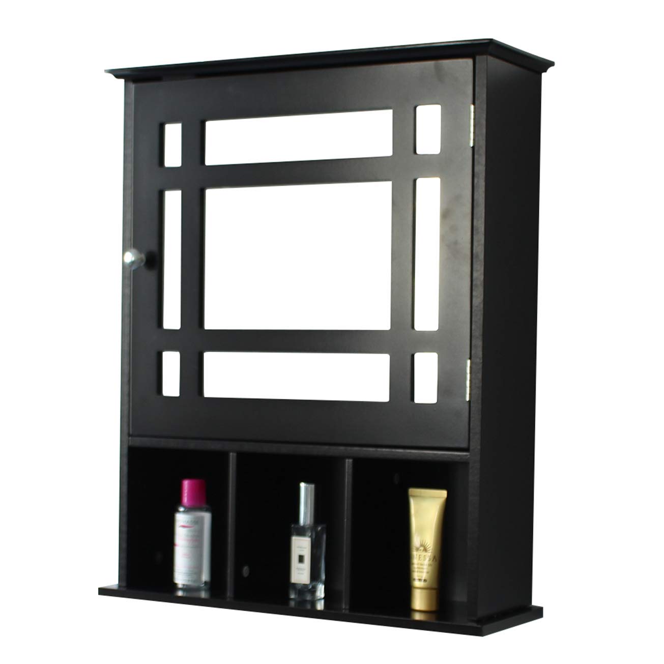 Modern Grey-Brown Single Door 3-Compartment Storage Cabinet - Bathroom, Kitchen & Entryway Organizer | Space-Saving Solution for Small Homes & Apartments | Perfect for Towels, Toiletries & Kitchen Supplies Storage