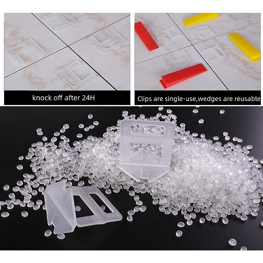 1000pcs Tile Leveling System Clips - Professional Floor and Wall Tile Spacers with Wedges - Perfect for DIY Home Renovation, Bathroom & Kitchen Tiling Projects