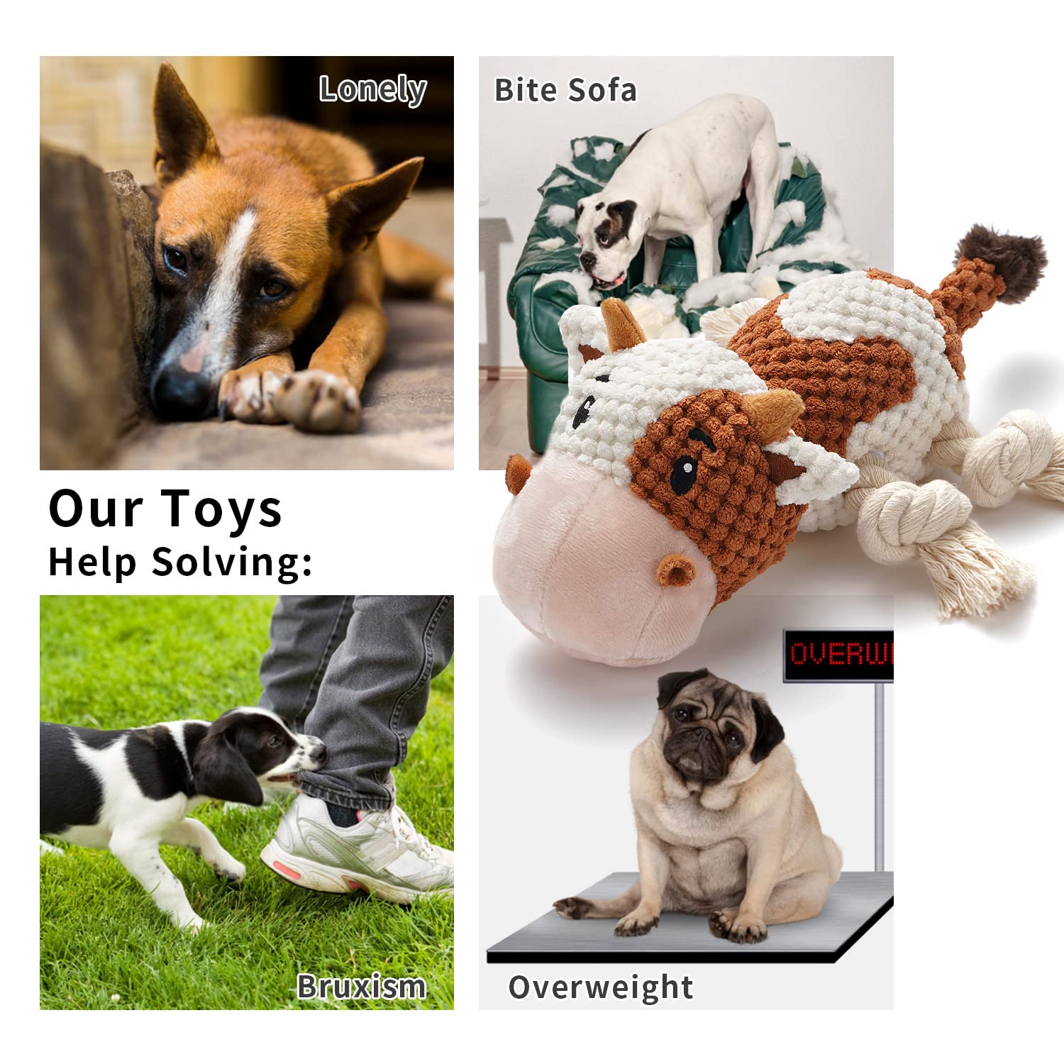 Durable Plush Dog Toys for Large Breeds - Squeaky & Crinkle Paper Chew Toys for Puppies, Small, Medium & Big Dogs (Cow Design) - Perfect for Indoor Play, Training & Teething Relief