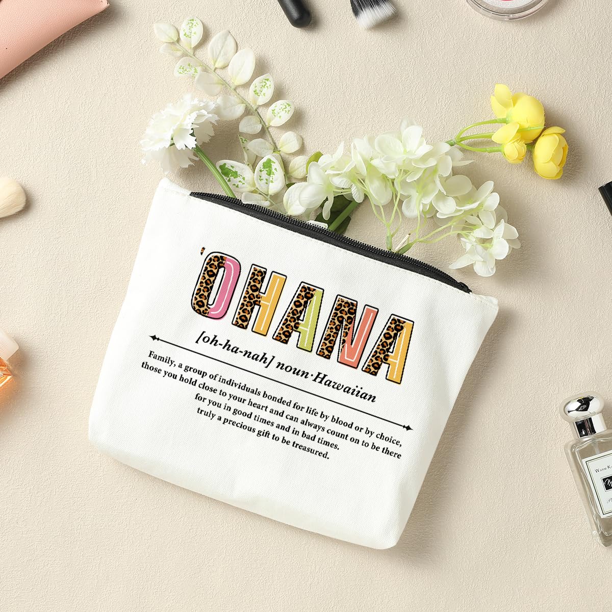 Ohana Definition Makeup Bag - Inspirational Hawaiian Cosmetic Pouch for Women, Perfect Gift for Sister, Friend & Coworker - Great for Travel, Work & Daily Use