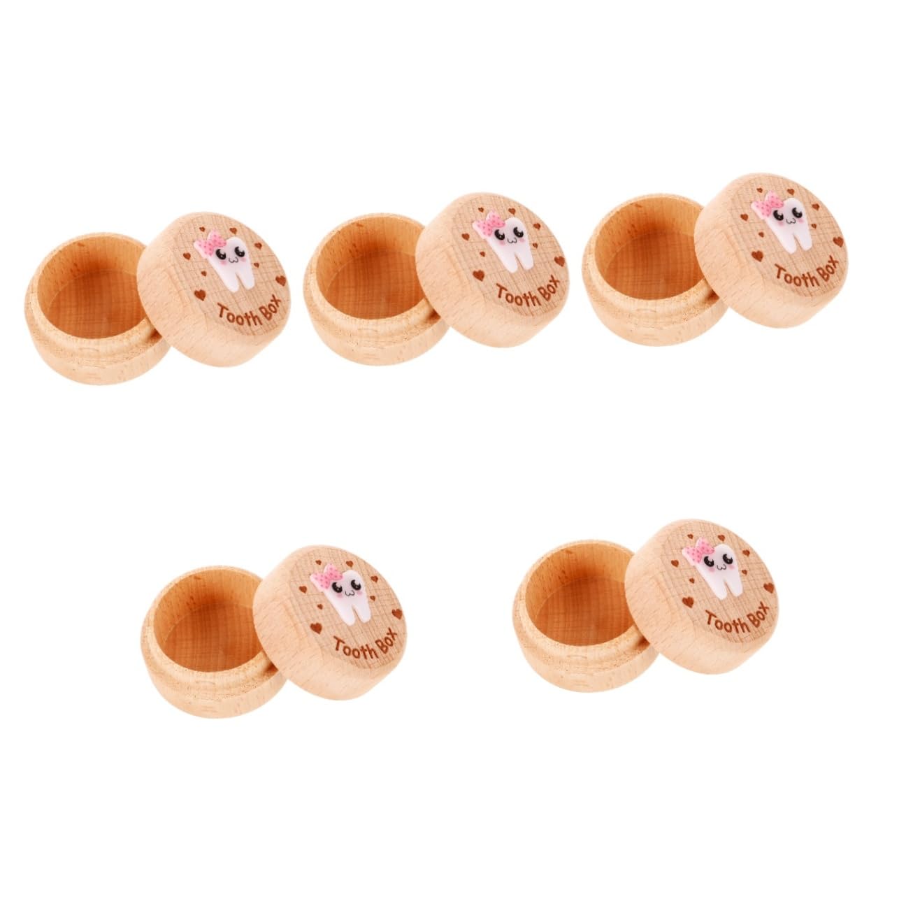 Toyvian 5-Piece Wooden Tooth Fairy Box Set - Decorative Tooth Holder for Kids' Baby Teeth Collection | Perfect for Tooth Fairy Gifts, Memory Keepsakes & Nursery Decor