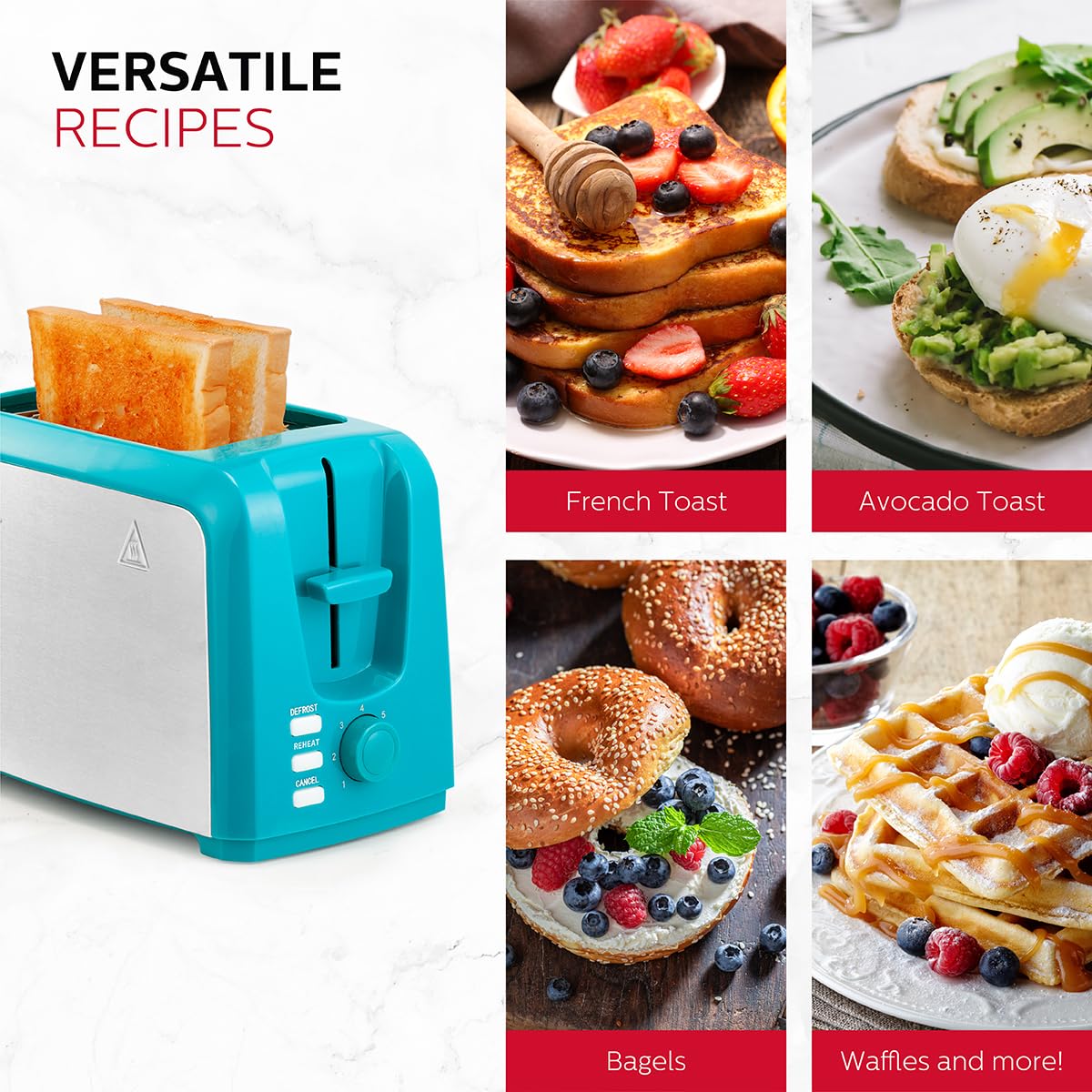 Holstein Housewares 2-Slice Toaster with 7 Browning Settings - Teal & Stainless Steel - Perfect for Toast, Bagels, Waffles - Ideal for Breakfast, Kitchen, Dorm & Office Use