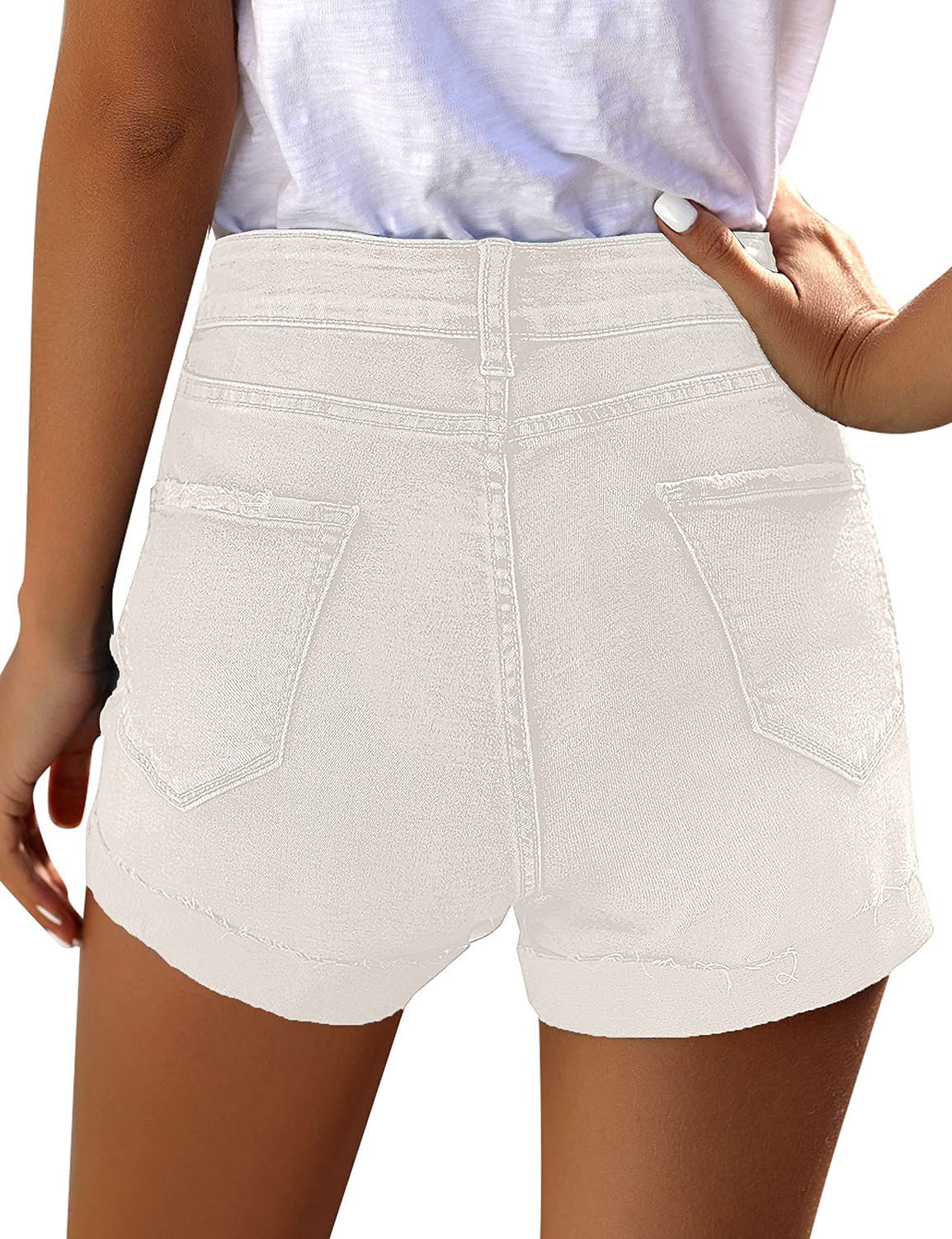 LookbookStore Women's High Waisted Denim Jean Shorts with Sewn Cuffs & Button Details | Summer Fashion | Perfect for Beach Outings, Casual Wear & Street Style