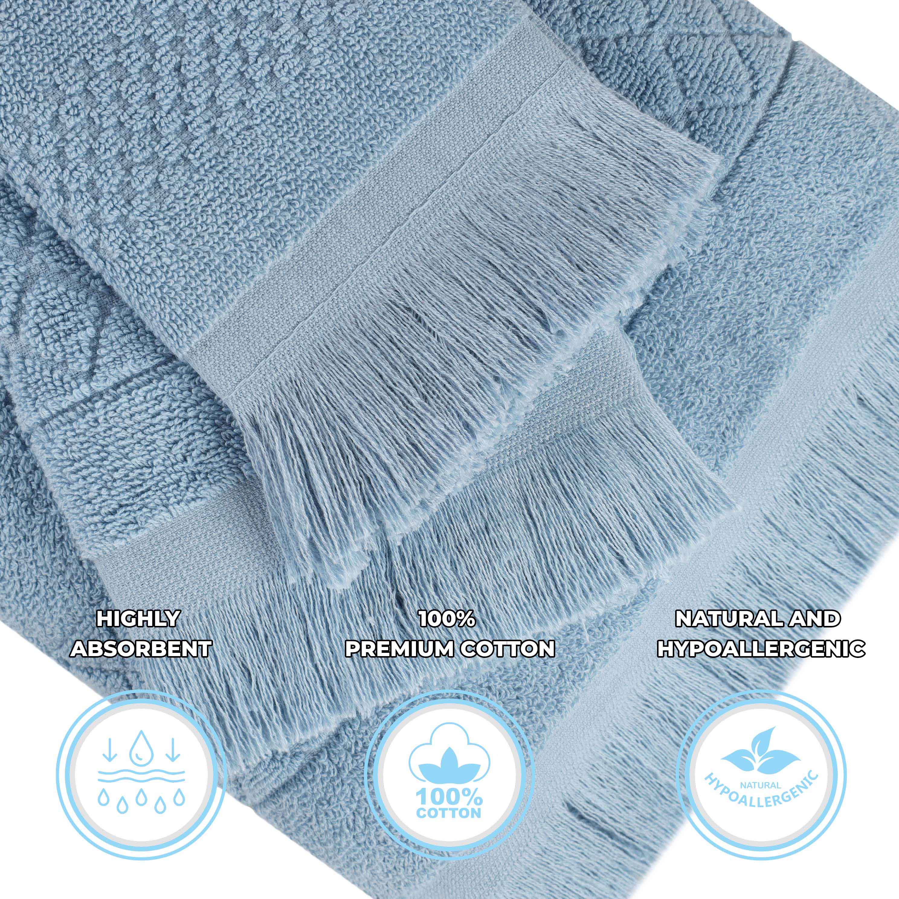 Premium Rolla Cotton Geometric Jacquard Plush Absorbent Bath Towel Set of 2 - Ultra Soft & Quick Dry Bath Sheets for Spa, Hotel & Luxury Home Use