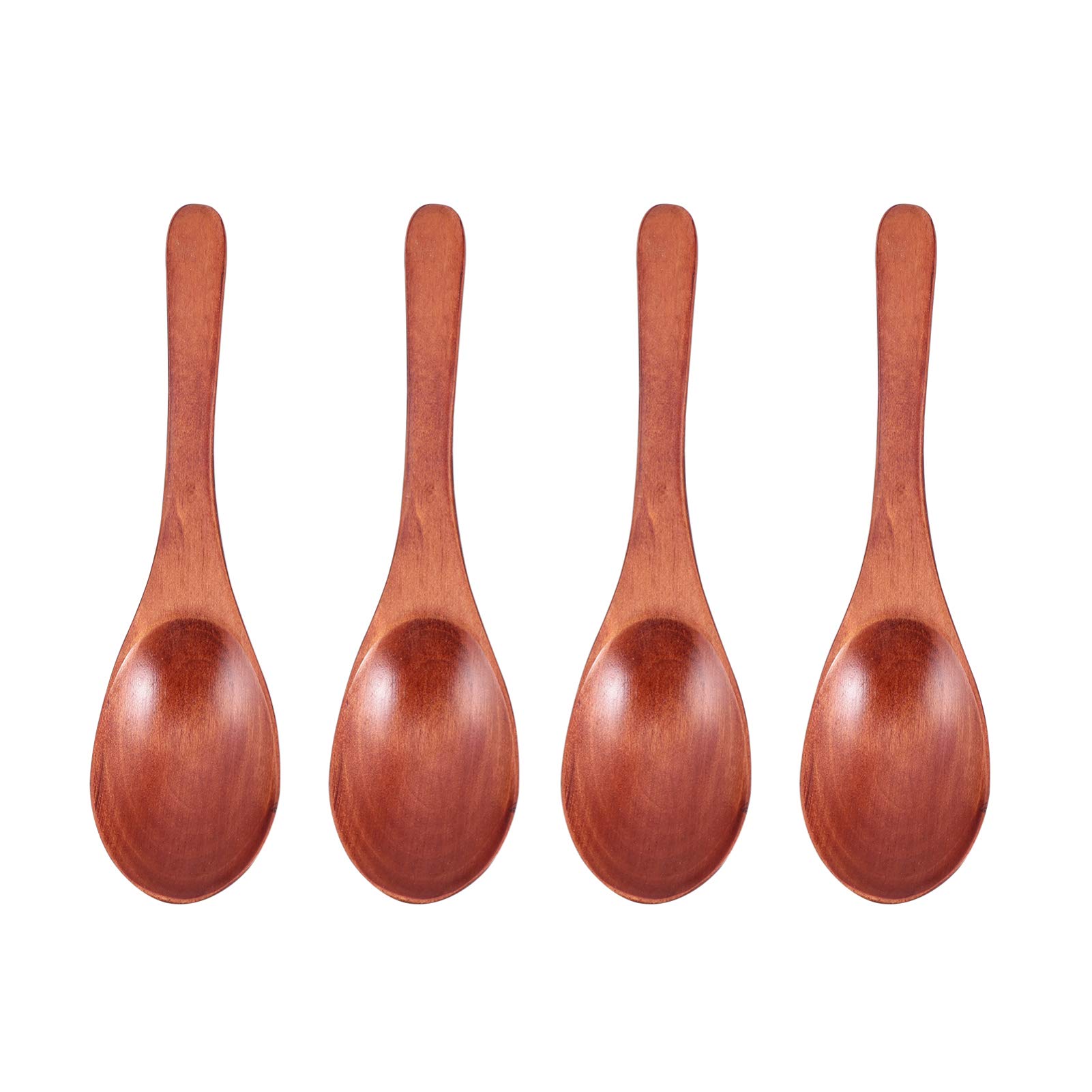 DOITOOL 4-Pack Wooden Spoons Set - Multipurpose Dessert, Coffee, Cake, Rice & Soup Spoons - Smooth Handcrafted Kitchen Utensils for Baking, Cooking & Serving - Eco-Friendly Household Essentials