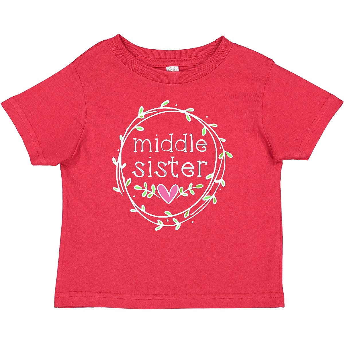 Inktastic Middle Sister Leaves Circle Heart Baby T-Shirt - Cute Sibling Matching Outfits for Family Photos & Special Occasions