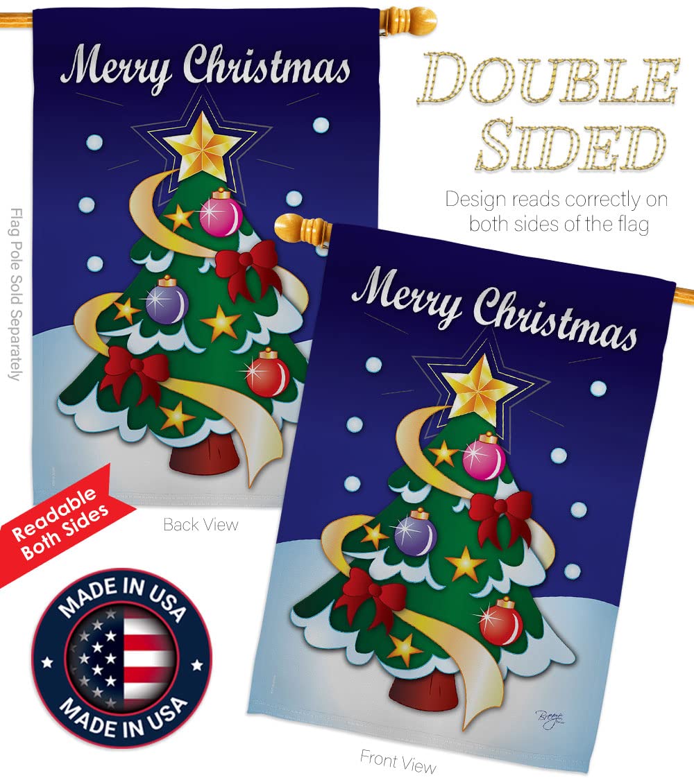 Merry Winter Christmas House Flag Set 28x40 with Pole - Holiday Yard Decor
