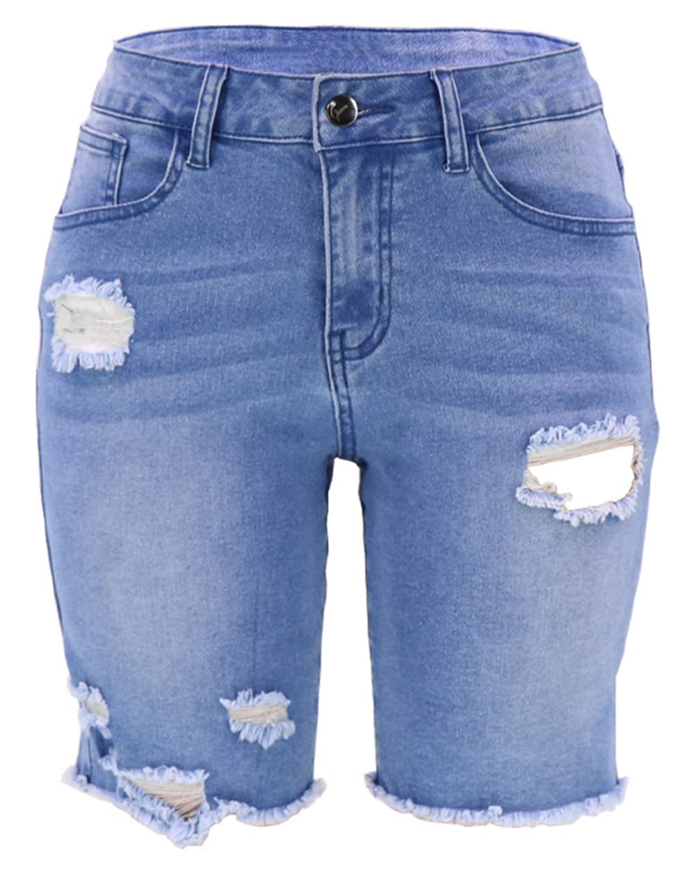 CHARTOU Women's High Rise Distressed Denim Shorts - Washed Raw Cut Ripped Bermuda Jeans for Casual Outfits & Summer Fashion