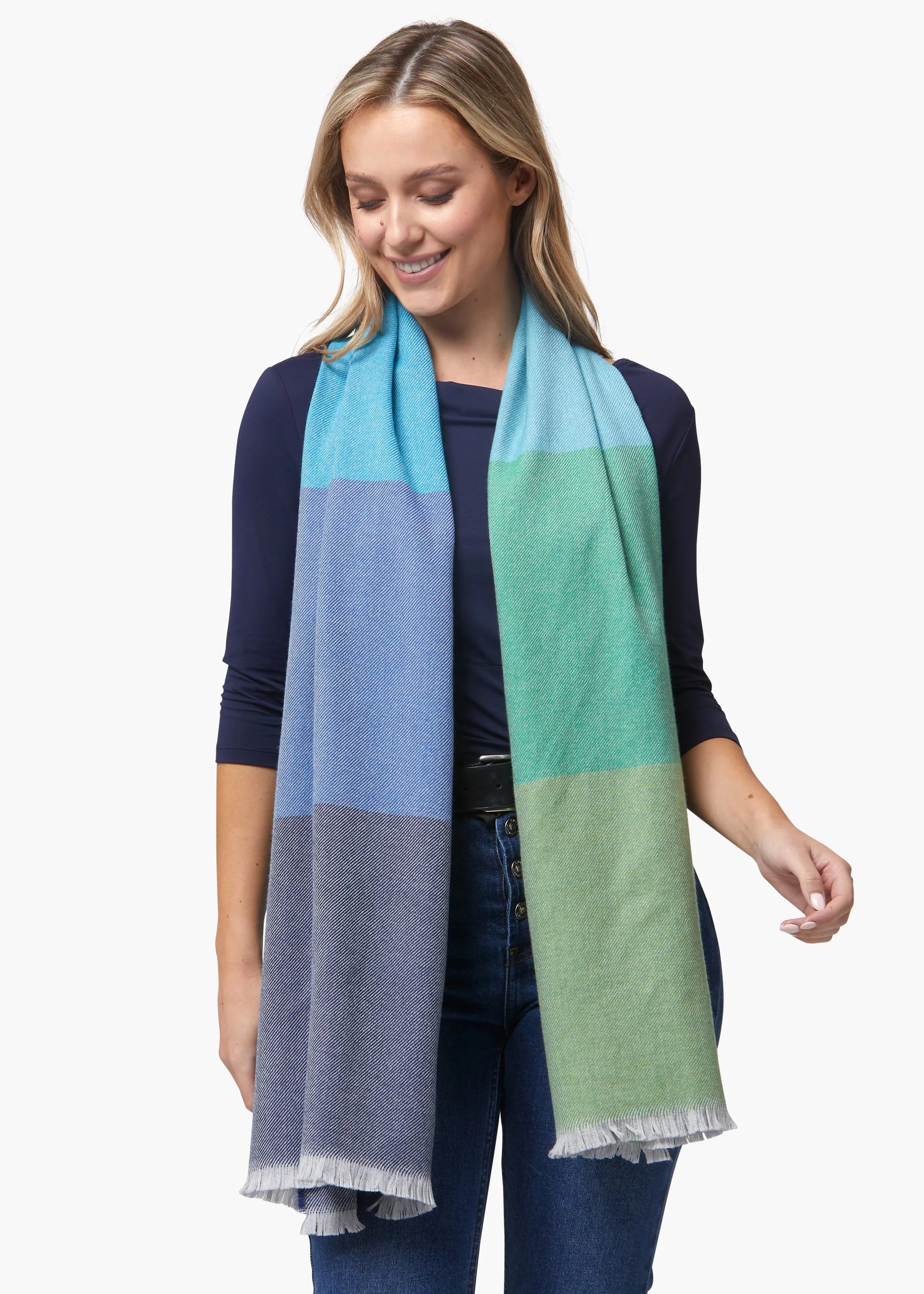 Foxford Giant Merino Wool Scarf - Soft Warm Winter Accessory for Men & Women in Green & Blue - Perfect for Outdoor Activities, Travel & Cold Weather Fashion