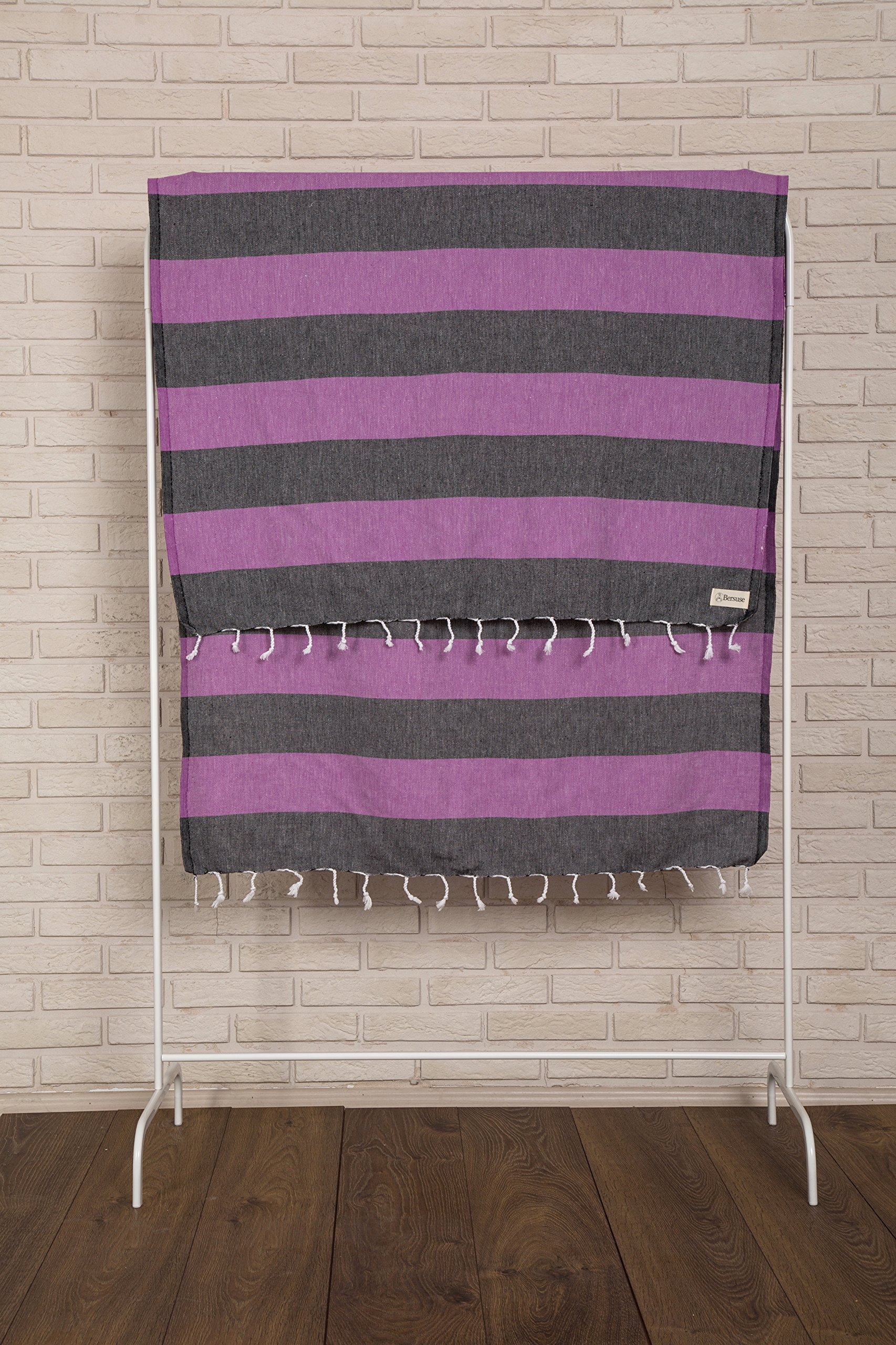 Premium 100% Cotton Turkish Peshtemal Beach Towels - Quick-Dry, Sand-Free & Lightweight (Set of 6, Black/Purple) | Perfect for Pool, Beach, Yoga & Travel