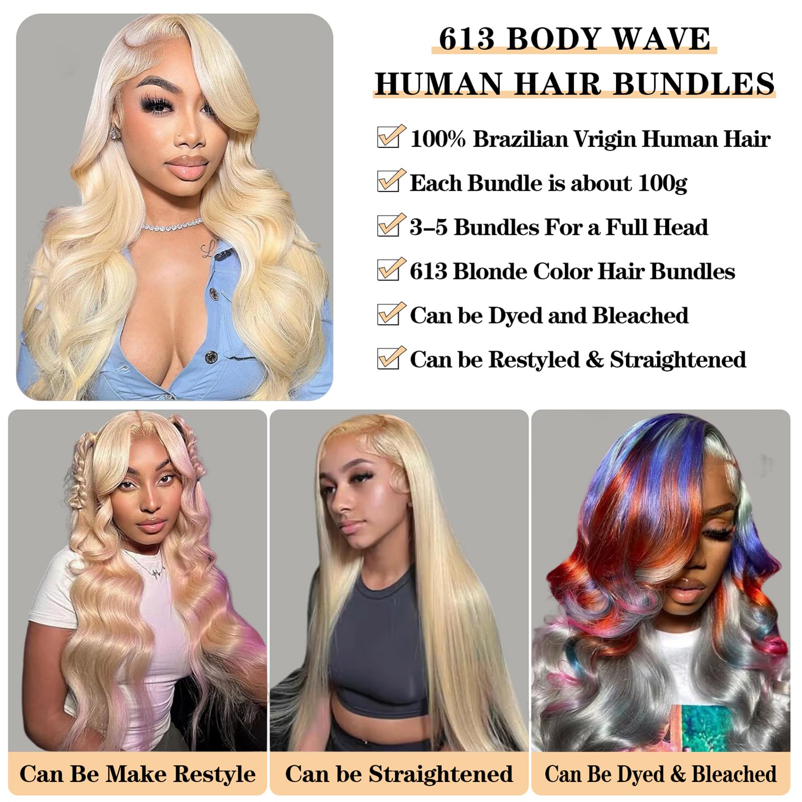 613 Blonde Body Wave Human Hair Bundles 16