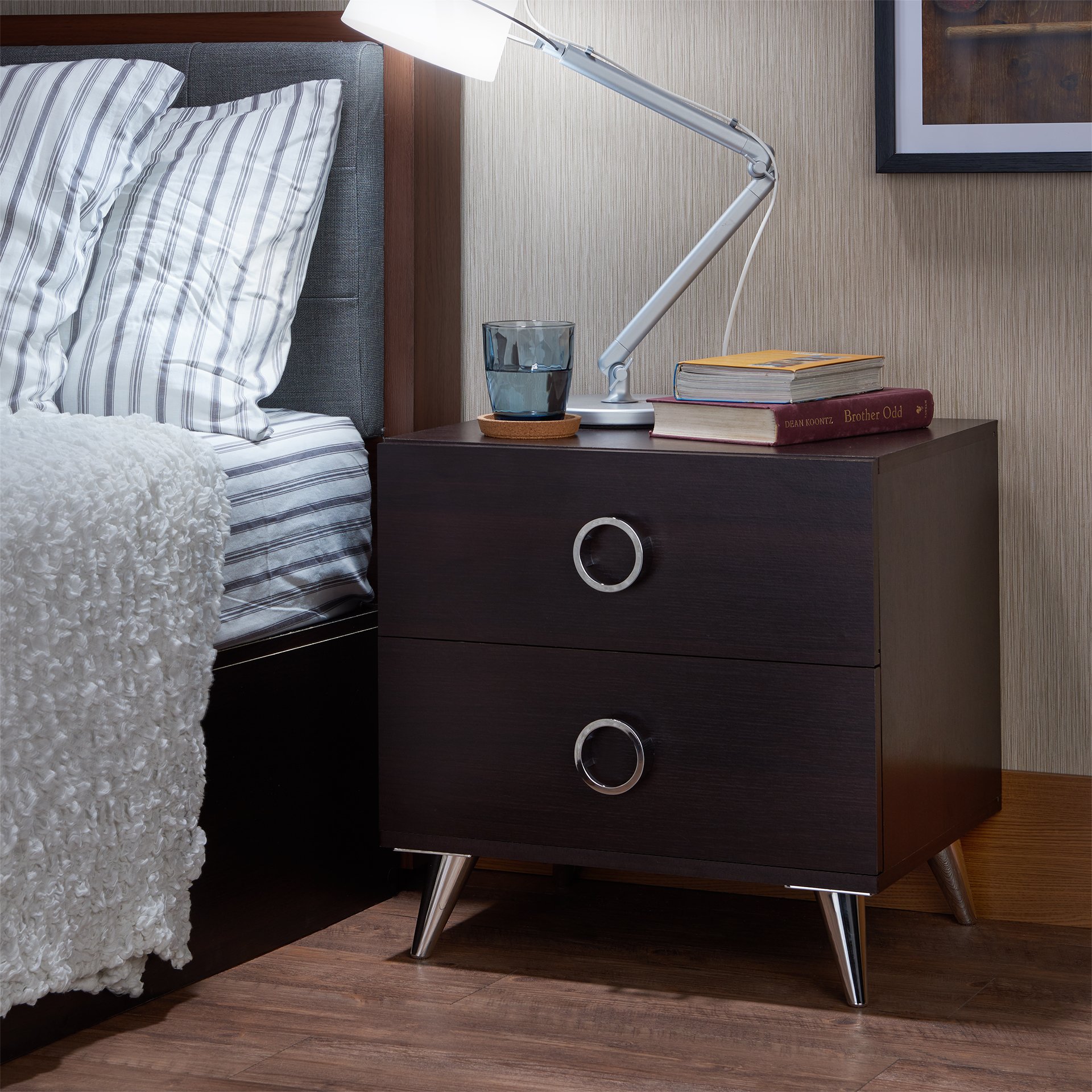 HABITRIO Nightstand with 2 Drawers - Solid Wood Side Table for Bedroom & Living Room