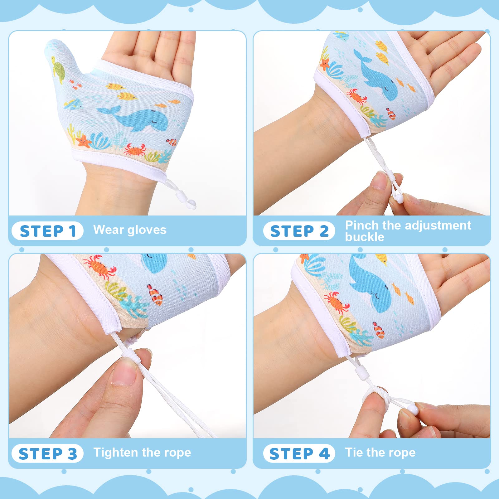 4 Pairs Breathable Thumb Sucking Guard for Kids 3-6 Years - Dinosaur Design Finger Sucking Prevention Gloves for Toddlers & Babies - Stop Nail Biting & Thumb Sucking Habit - Perfect for Daycare, Travel & Nighttime Use