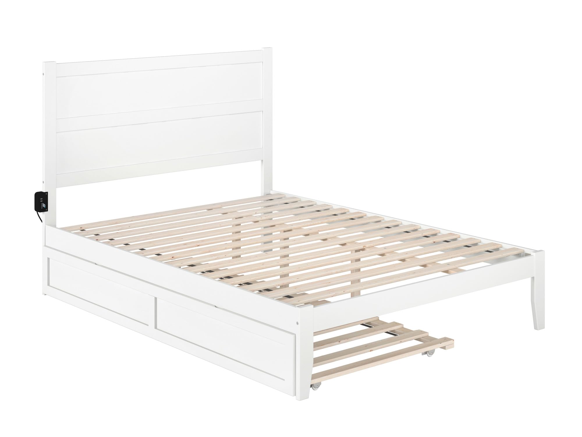 AFI NoHo Queen Size Platform Bed with Twin XL Trundle & USB Charging Station - Modern White Wooden Bed Frame with Storage Drawers | Perfect for Small Spaces, Guest Rooms & Multi-Functional Bedrooms