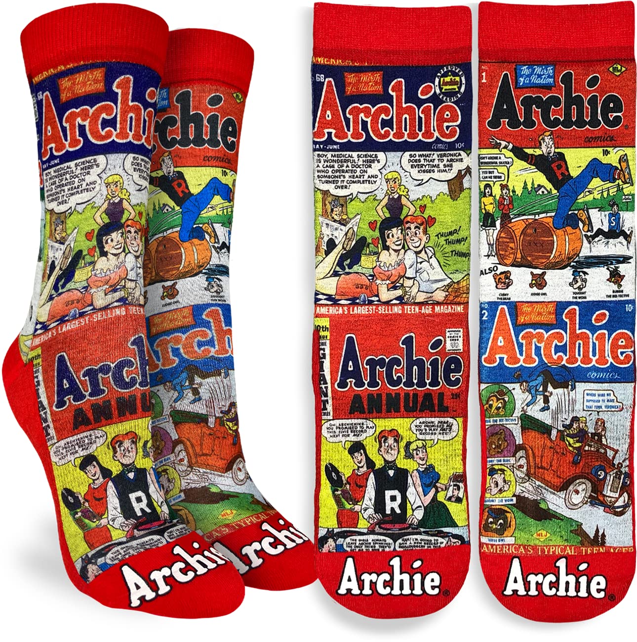 Good Luck Sock Women's Archie Comic Socks - Fun Retro Cartoon Crew Socks for Adults - Perfect Gift for Comic Fans & Vintage Lovers