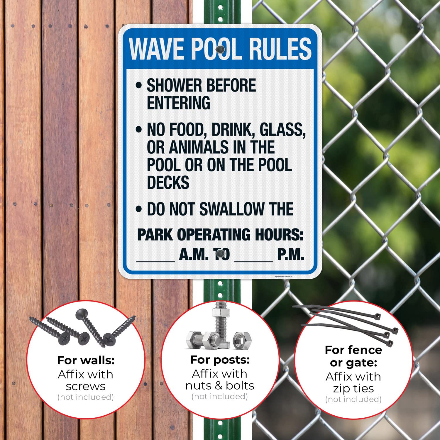 Florida Wave Pool Rules Sign - 24x30 Inches, 3M EGP Reflective .080 Aluminum, Complies with FL Pool Safety Code, Fade Resistant - Perfect for Water Parks, Public Pools & Beach Clubs (Made in USA)