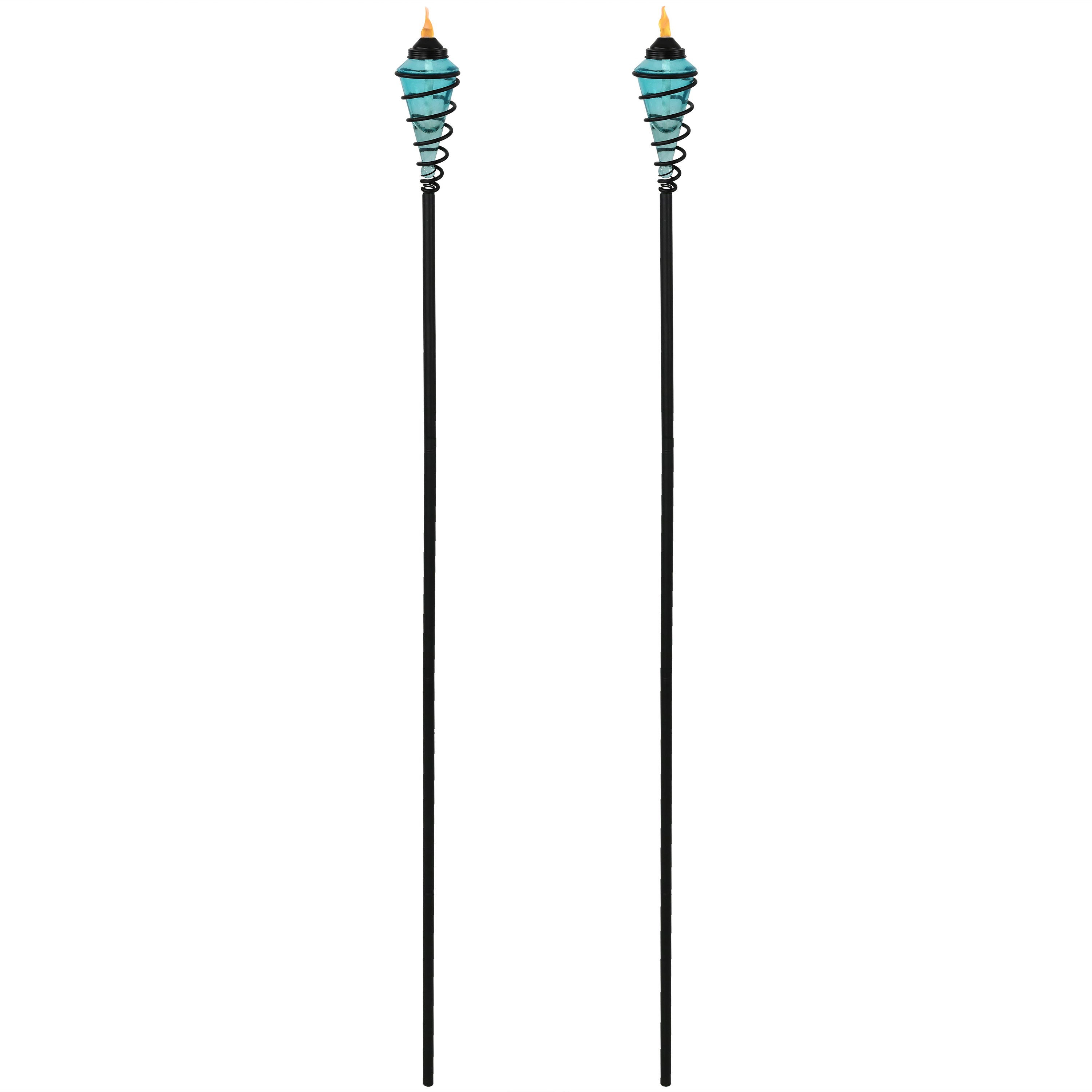 Sunnydaze Adjustable Height Metal Swirl Glass Outdoor Lawn & Patio Torch - Decorative Lighting for Backyard, Garden, Poolside & Outdoor Parties