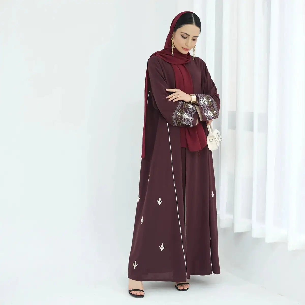 Embroidered Dubai Cardigan Open Abaya Dress for Women - Elegant Islamic Modest Wear - Perfect for Prayer, Eid, Wedding & Special Occasions