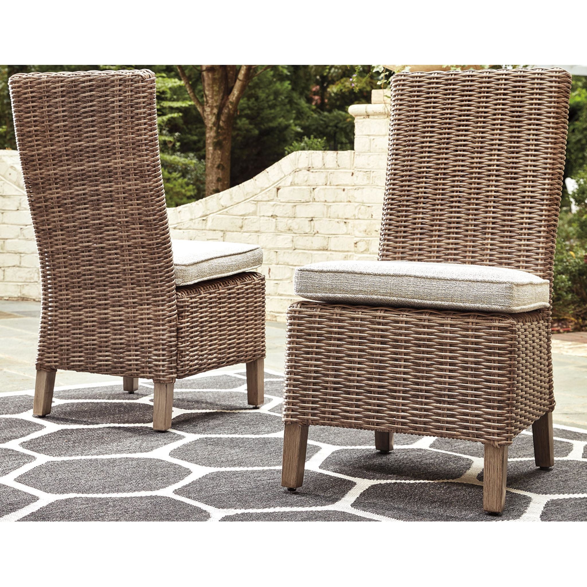 Beachcroft Outdoor Patio Chairs with Cushions (Set of 2) - Water-Resistant Beige Lounge Chairs for Poolside, Garden, and Backyard Relaxation