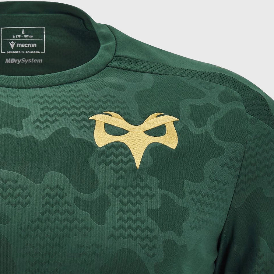 Macron Ospreys Poly Tee - Green Camouflage Performance Shirt for Men | Gym, Running & Outdoor Activities