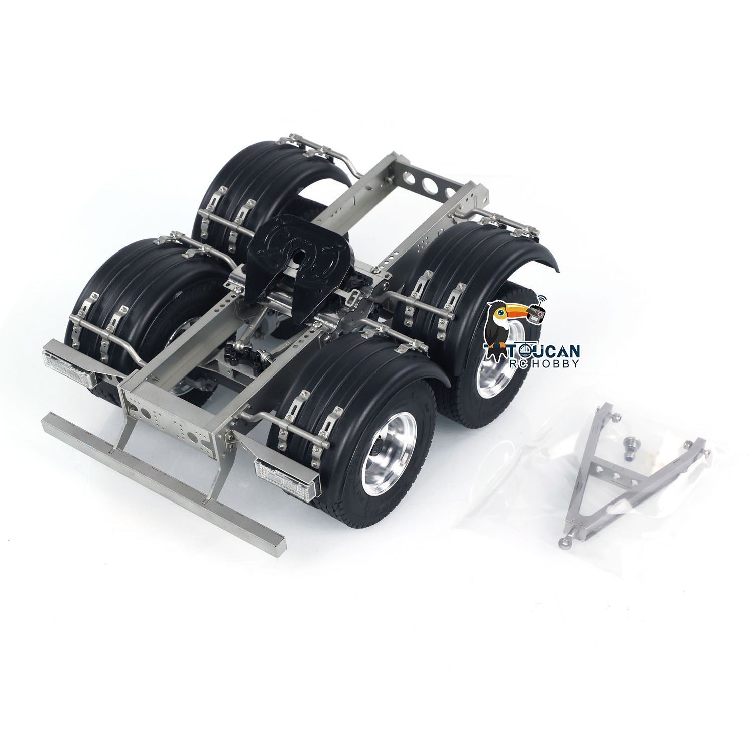 1/14 Scale 2 Axles Metal Trailer with Fifth Wheel Traction for LESU RC Car Truck - Realistic Radio Controlled Vehicle Simulation Model for Off-Roading & Construction Scenes