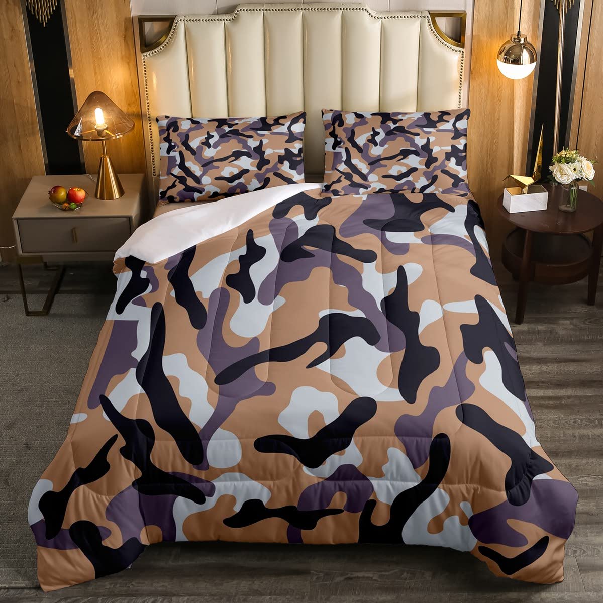 Kids Army Camo Comforter Set - Brown & Purple Camouflage Bedding for Boys & Teens | Breathable Full Size Duvet Cover | Farmhouse Style Room Decor | Perfect for Bedrooms, Dorms & Military Themed Rooms