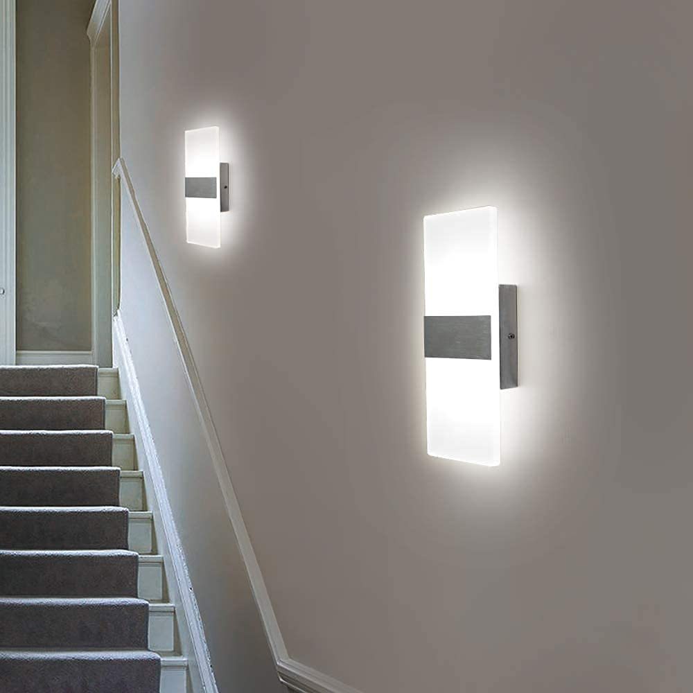 Lightess Modern Dimmable 12W LED Wall Sconce - Up/Down Acrylic Wall Light for Hallway, Bedroom & Corridor - Cool White (HS521-1) - Perfect for Ambient Lighting in Living Rooms and Entryways