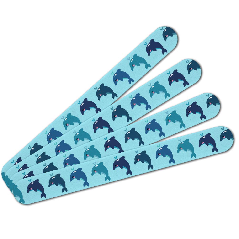 Premium Double-Sided Nail File Set with Cute Kawaii Dolphin Design - 4 Pack Emery Boards for Manicure & Pedicure | Perfect for Home, Salon, Travel & Gift Giving