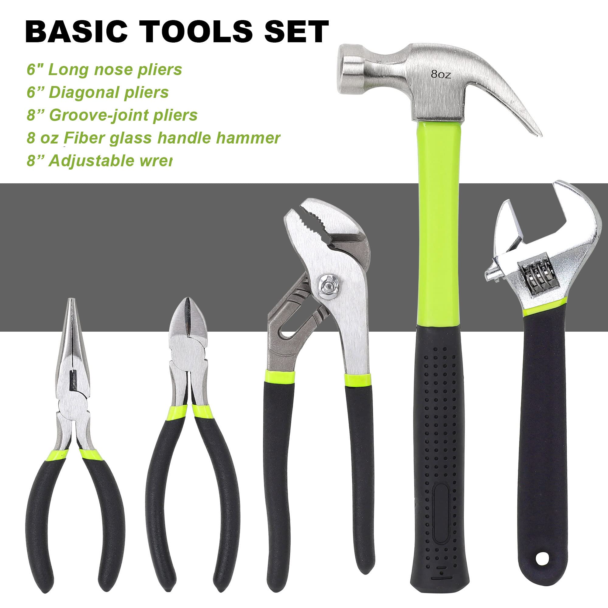 FASTPRO 236-Piece Home Repair Tool Kit with 12-Inch Wide Mouth Storage Bag - Complete Mechanics Hand Tool Set for DIY, Home Maintenance & Auto Repairs - Perfect for Household Projects, Furniture Assembly & Emergency Fixes (Green)
