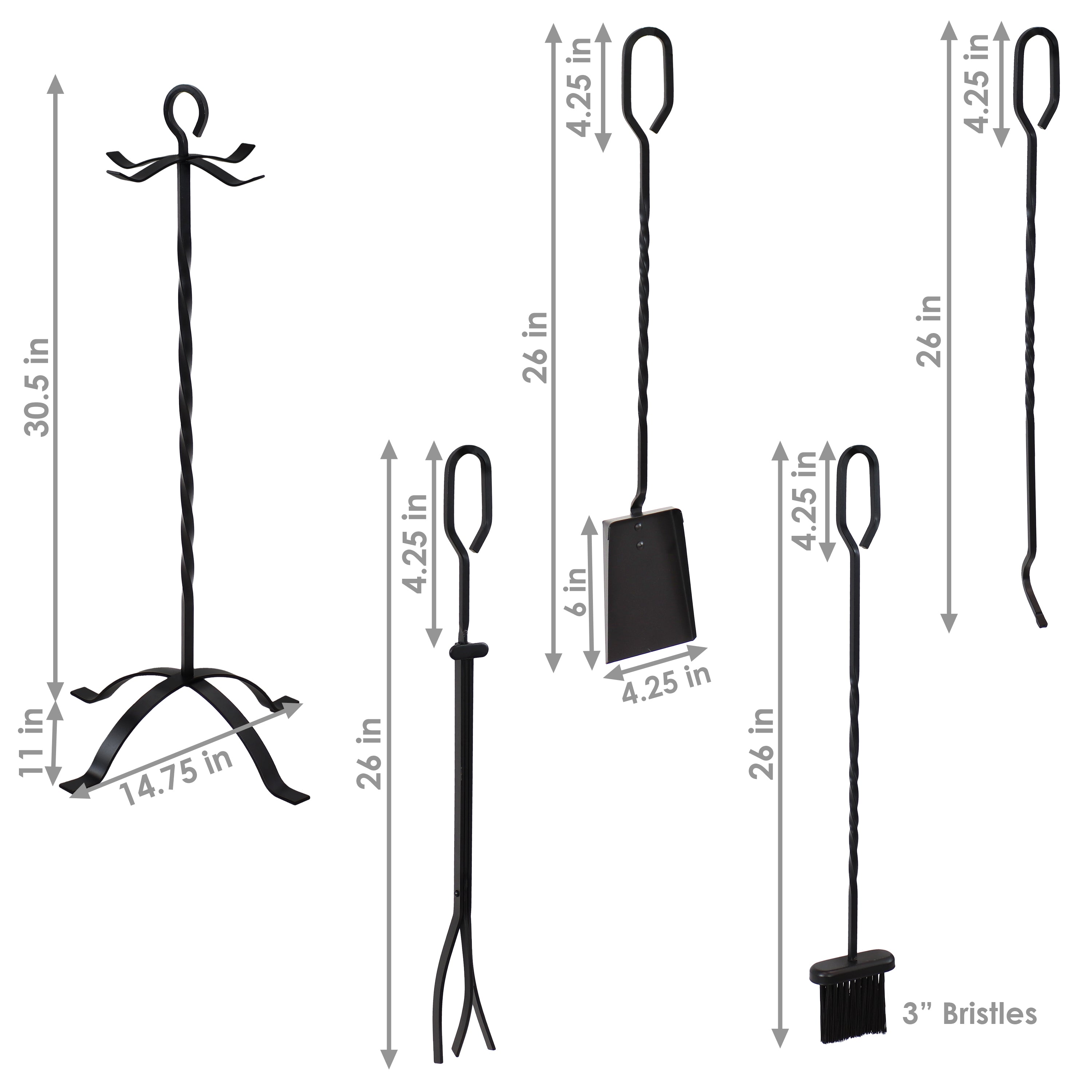 Sunnydaze 4-Piece Steel Fireplace Tool Set with Stand - Heavy Duty Fireplace Accessories for Wood Burning Stoves & Fire Pits - Perfect for Indoor & Outdoor Use