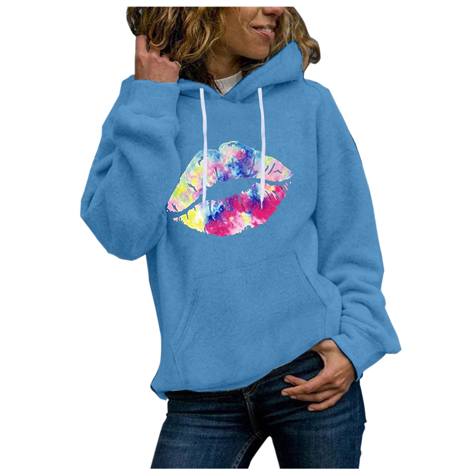 Women's Cute Heart Print Hooded Sweatshirt - Long Sleeve Pullover Hoodie for Casual Wear, Lounge & Outdoor Activities