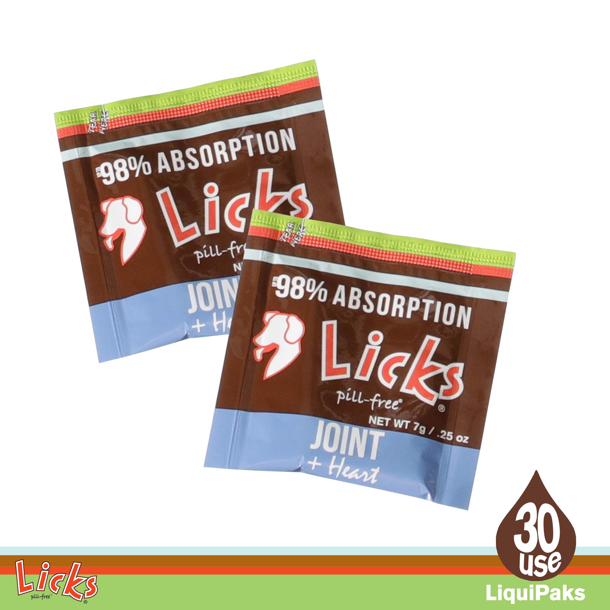 Licks Pill-Free Dog Joint and Heart Supplement - Glucosamine & Omega 3 Fish Oil for Joint Support & Inflammation Relief - Easy Gel Packets (30 Servings) - Perfect for Active & Senior Dogs at Home or Outdoor Adventures