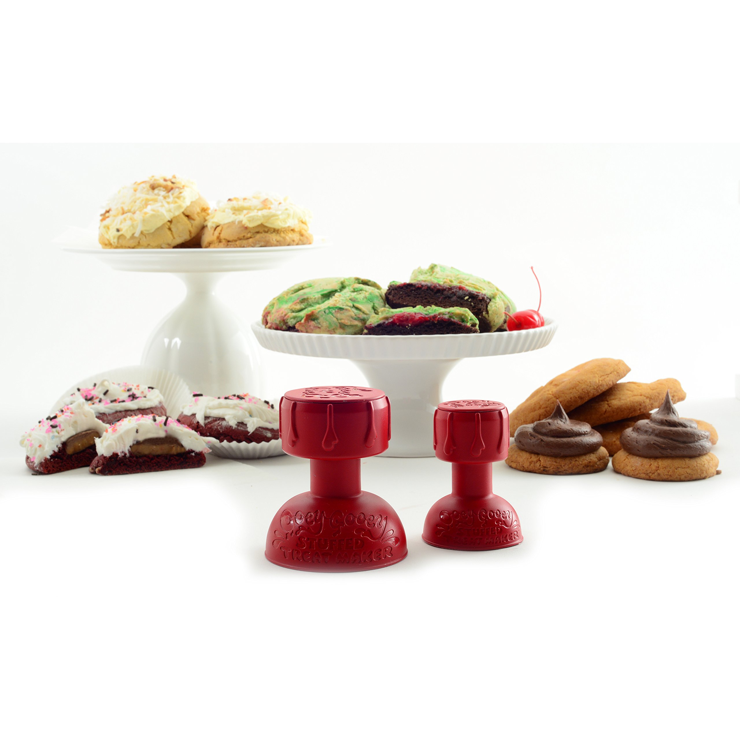 Norpro Ooey Gooey Stuffed Treat Maker Set of 2 - Red Non-Stick Dessert Press for Stuffed Cookies, Pancakes & Pastries - Perfect for Home Baking & Party Treats
