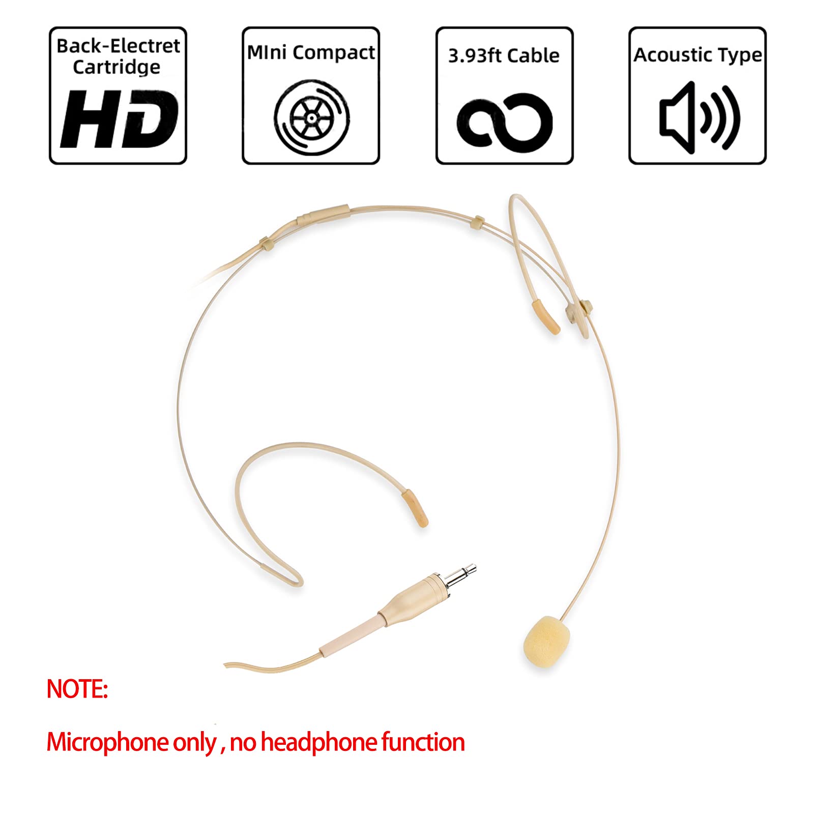 Discreet Over-Ear Headworn Microphone Headset - Beige | Portable Voice Amplifier for Lectures, Presentations & Public Speaking | Hands-Free Professional Audio Solution