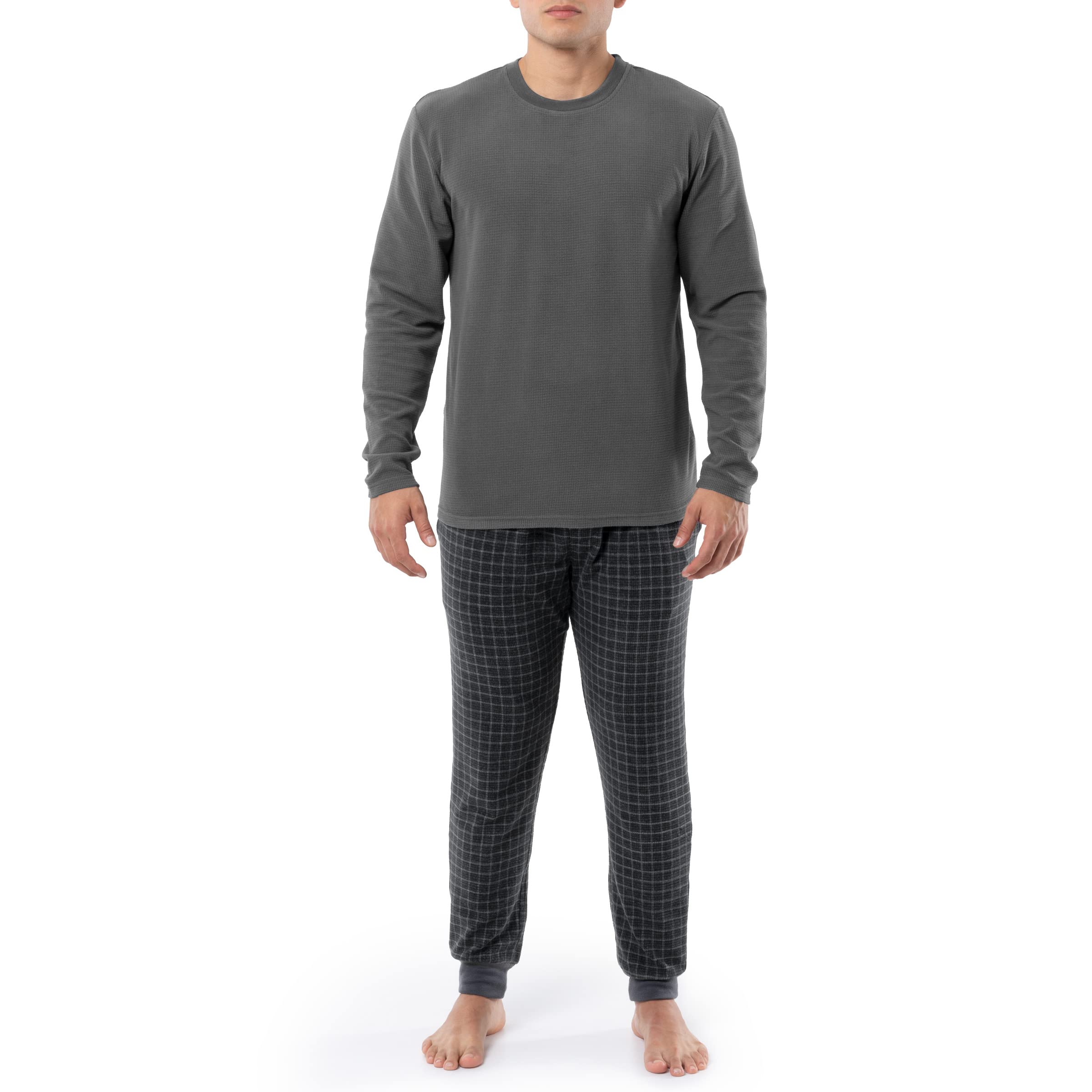 Joseph Abboud Men's Waffle Knit Fleece Pajama Set - 2 Piece Sleepwear for Winter & Lounge Comfort - Cozy & Warm Nightwear for Relaxing at Home