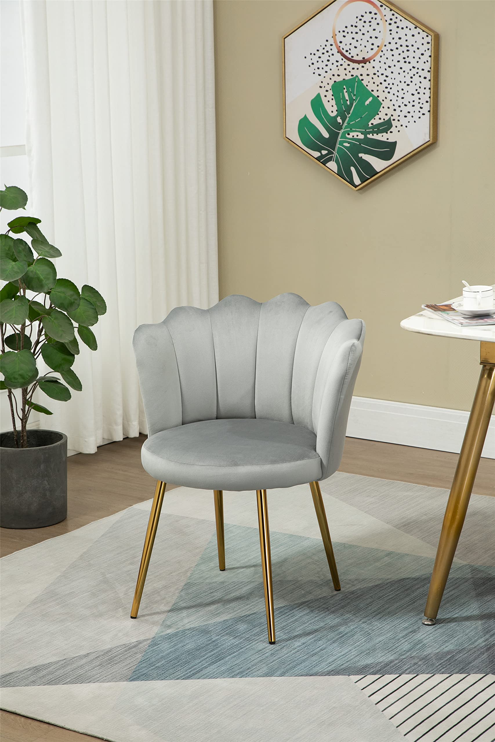 Velvet Upholstered Dining Chair with Gold Legs - Elegant Tufted Living Room, Bedroom Vanity & Desk Chair - 250lbs Weight Capacity (Gray) - Perfect for Dining Rooms, Home Offices & Bedroom Seating