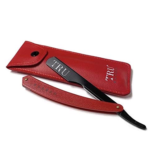 TRU BARBER Professional Straight Razor with 1.5mm Blade - Durable Single Edge Barber Razor for Shaving & Grooming (Black/Red) - Perfect for Beard Trimming, Hairline Shaping & Professional Barber Use