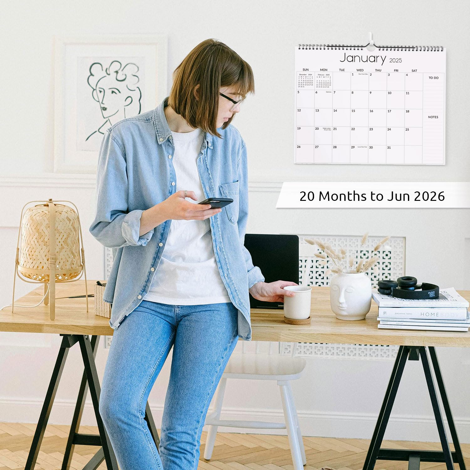 SKYDUE 2025-2026 Wall Calendar - 18 Month Planner from January 2025 to June 2026 with Bonus Stickers, 14.5