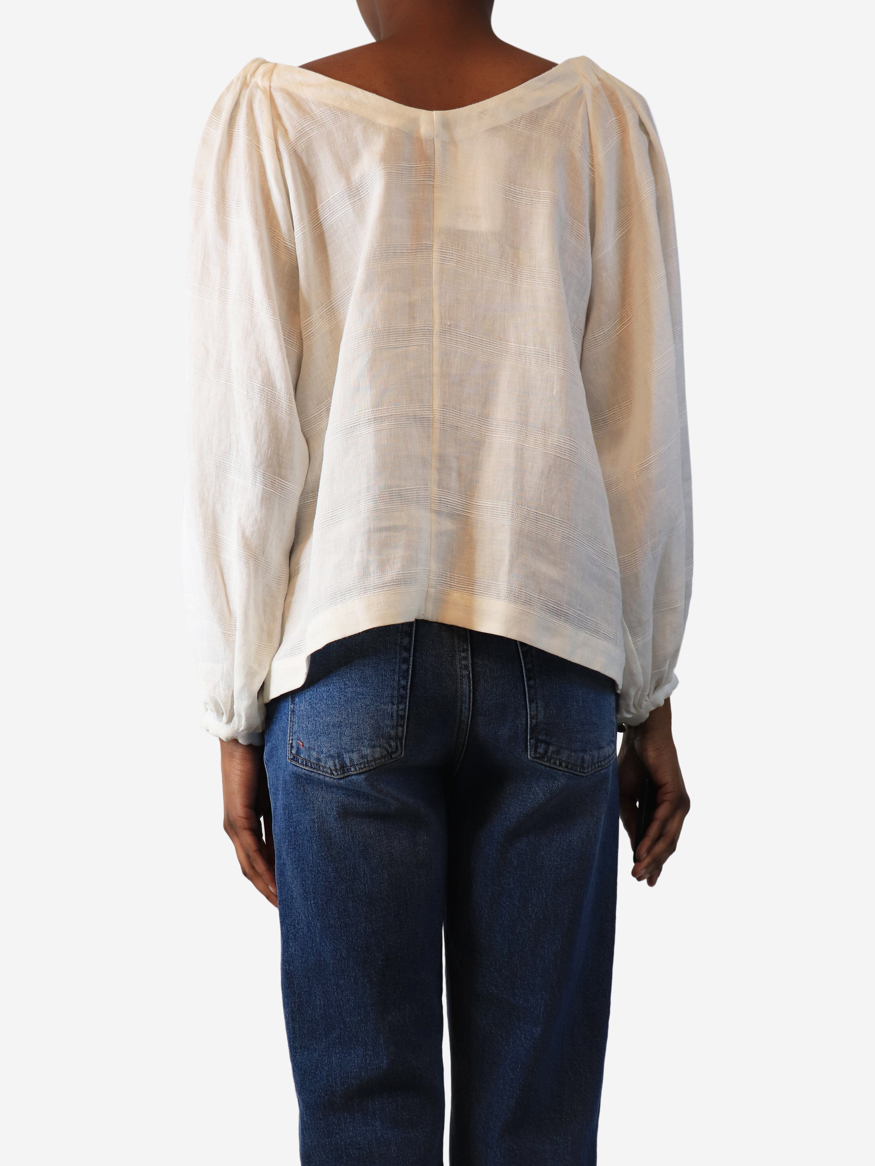 Flowy Linen Cream Blouse - Size UK 6 (US 4) | Breathable Summer Tops for Women | Perfect for Beach, Office & Casual Outings