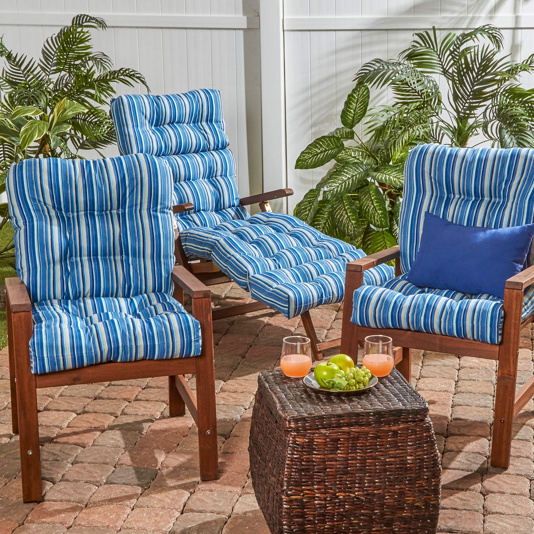 Premium Outdoor Chair Cushions Set of 2 - South Pine Porch Seat & Back Cushions, Water-Resistant Sapphire Stripe Design for Patio, Deck, Garden Furniture - Comfortable & Durable