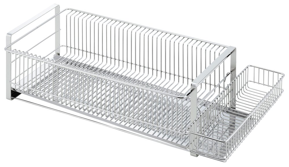 Shimomura Kihan 35729 Tsubame Sanjo Slim Stainless Steel Drainer Rack with Chopsticks Rest - Horizontal Stand for Kitchen Countertop - Made in Japan - Perfect for Drying Dishes, Utensils & Chopsticks After Washing