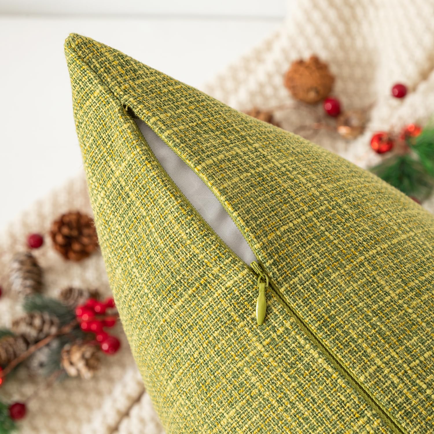 Kevin Textile Pack of 2 Decorative 2-Tone Fresh Linen Pillow Covers - 24x24 Inches, Linden Green - Soft Cushion Covers for Sofa, Bed, Chair & Car - Perfect for Living Room, Bedroom & Home Decor