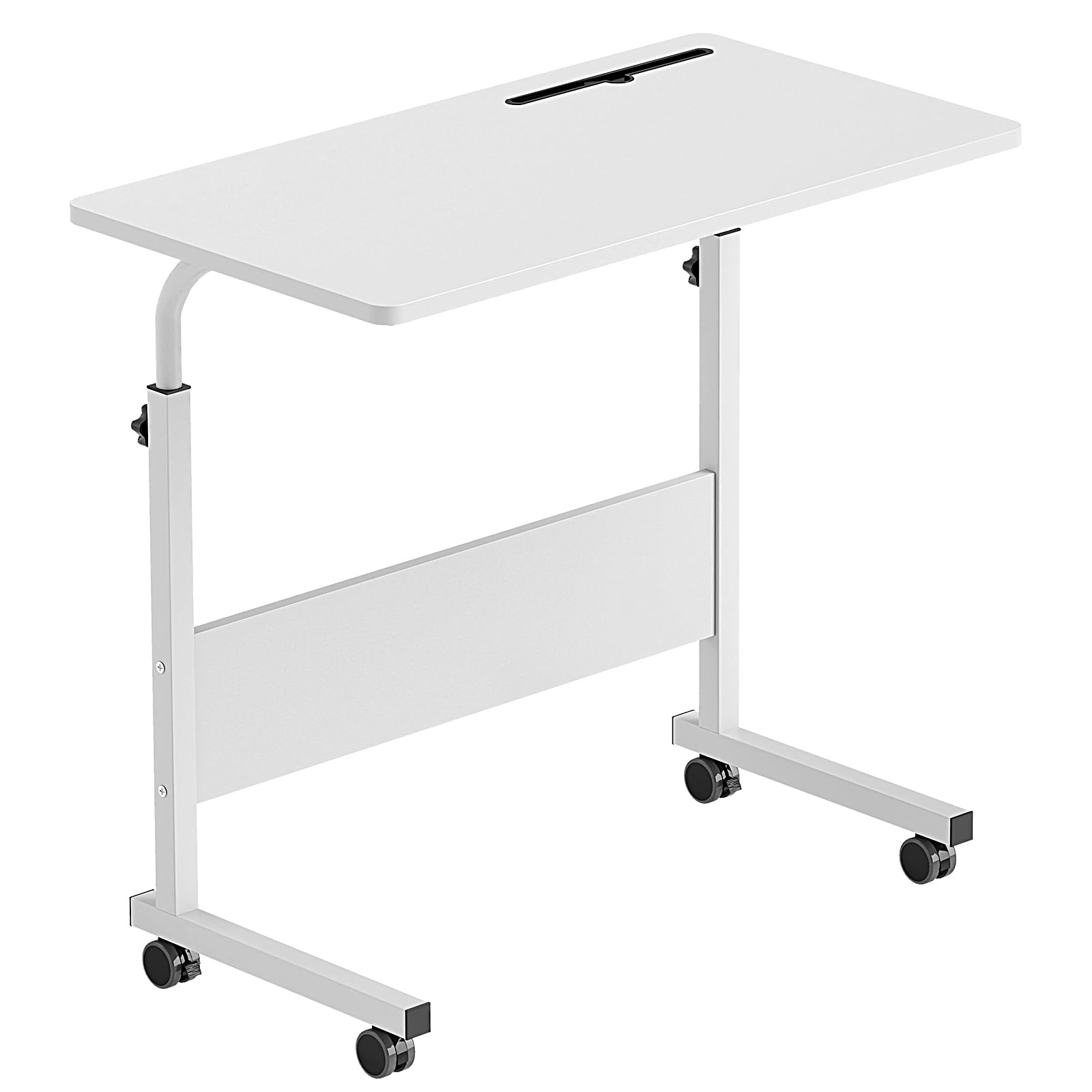 Adjustable Mobile Standing Desk with Wheels - 31.5 Inch White Laptop Workstation for Home Office, Study & Gaming - Portable Sit Stand Desk for Students & Professionals - Perfect for Small Spaces & Workspace Flexibility