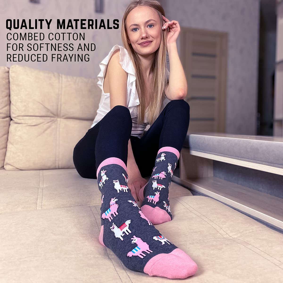 Premium Women's Comfort Llama Socks - Soft & Warm Alpaca Wool Blend for Size 4-10 | Cozy Homewear, Winter Gifts & Holiday Stocking Stuffers