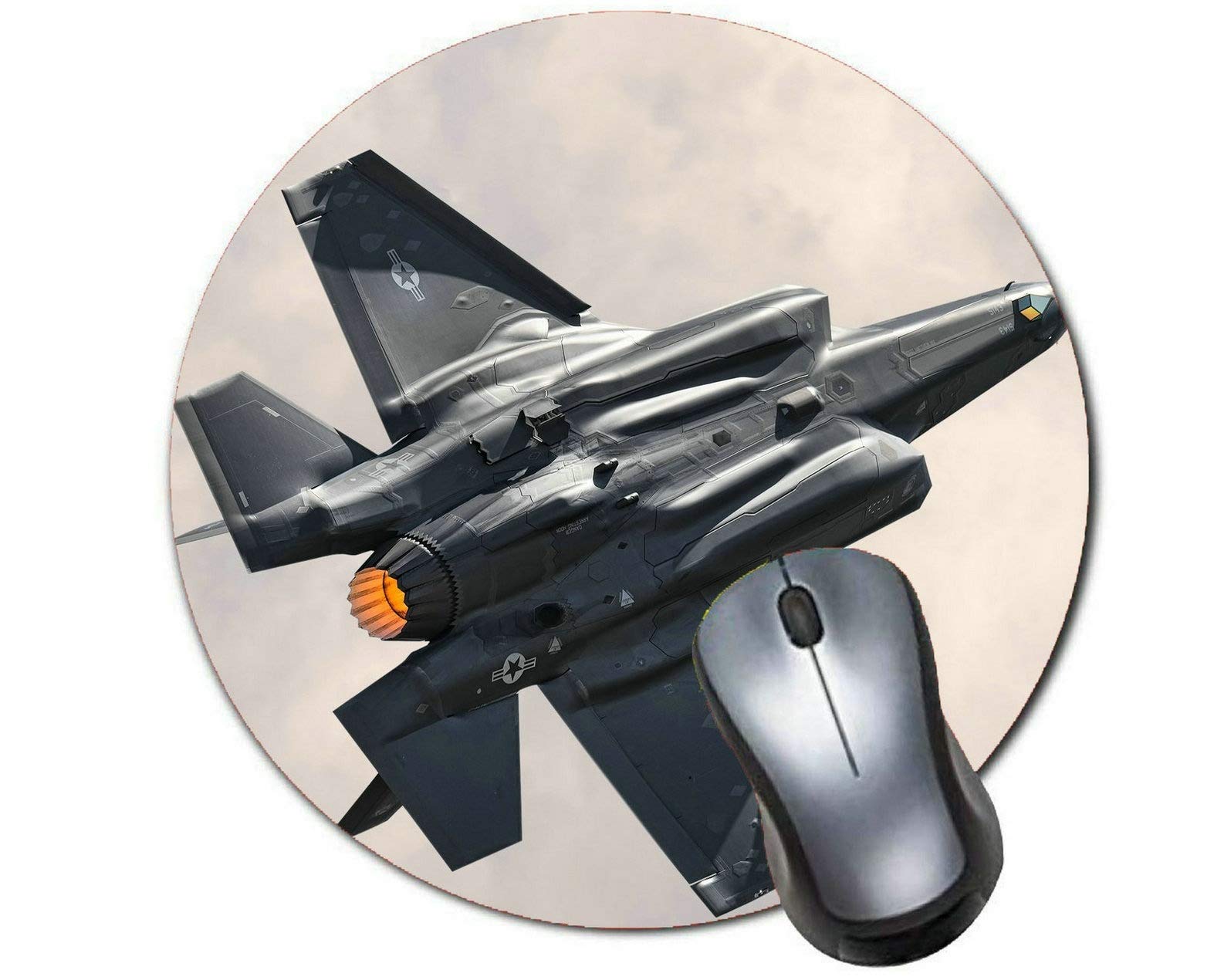 Custom Round Mouse Pad with F-35 Fighter Jet Design - Non-Slip Rubber Base for Gaming & Office Use - Perfect for Military Aviation Enthusiasts & PC Gamers