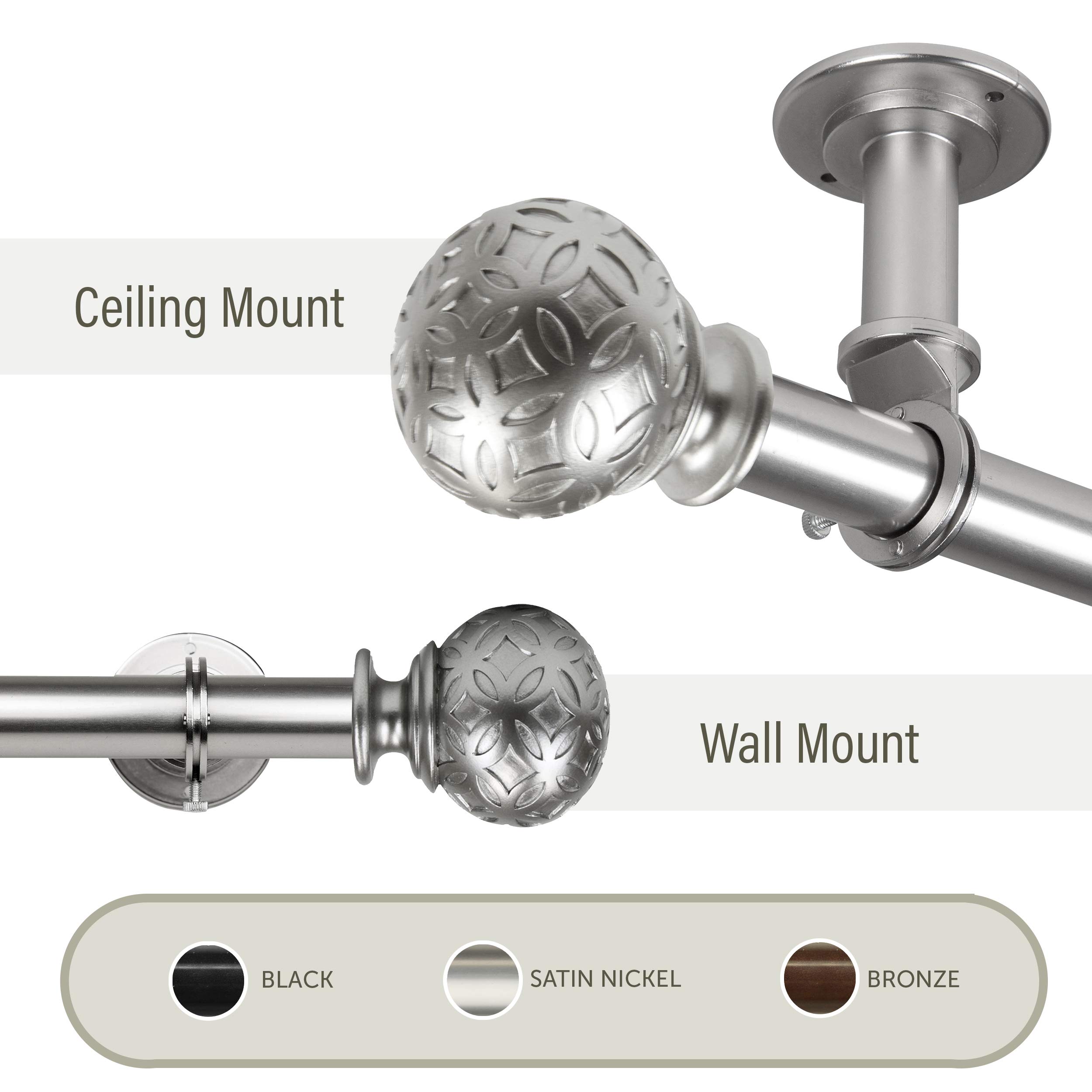 Rod Desyne Odelia 1-Inch Ceiling Curtain Rod & Room Divider - Adjustable 160 to 240 Inches - Satin Nickel Finish - Perfect for Large Windows, Room Dividers, and Open Space Decor