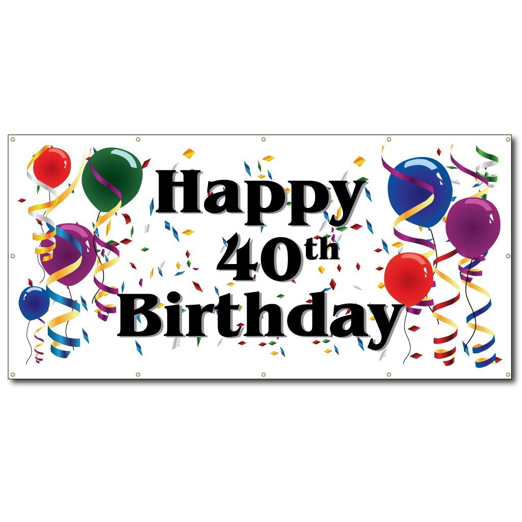 Happy 40th Birthday Yard Sign - 3ft x 6ft Vinyl Outdoor Lawn Decoration Banner for Anniversary Celebrations, Parties & Backyard Decor